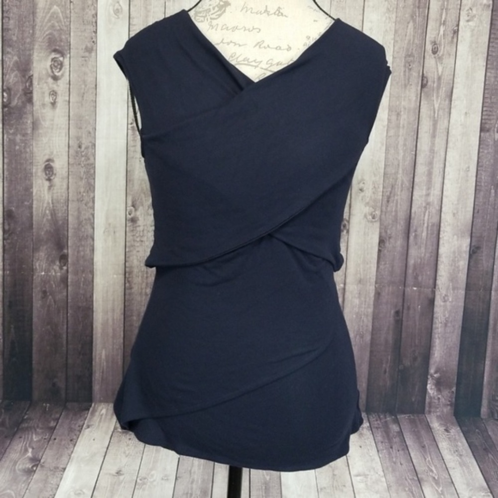 Theory Ribbed Navy Wrapped Top